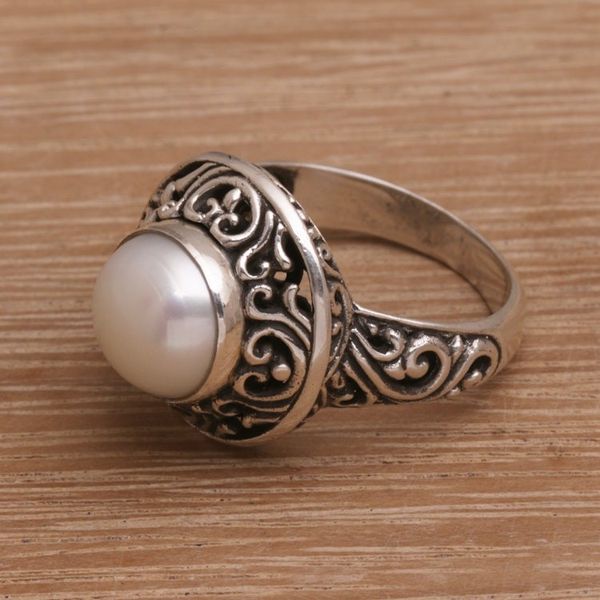 Alternate image for Handmade 925 Sterling Silver Cultured Pearl Cocktail Ring Shining Kingdom