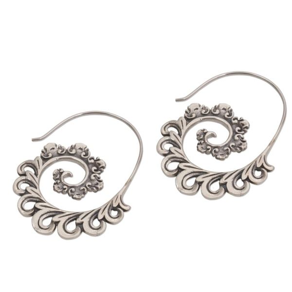 Alternate image for 925 Sterling Silver Paisley Half-Hoop Earrings from Bali Paisley Ferns