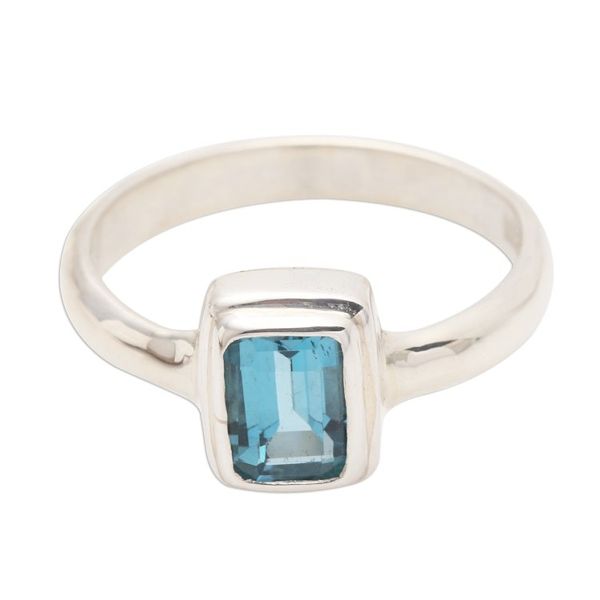 Alternate image for Faceted Rectangle Blue Topaz Sterling Silver Ring Blue Tablet