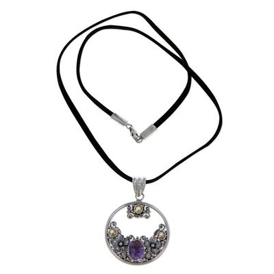 Alternate image for Citrine Amethyst and Sterling Silver Necklace Bali Jewelry Frangipani Moon