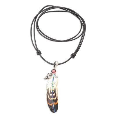 Alternate image for Feather Bone Garnet and Sterling Silver Pendant Necklace Neat Feathers