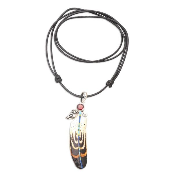 Alternate image for Feather Bone Garnet and Sterling Silver Pendant Necklace Neat Feathers