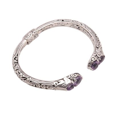 Alternate image for 4-Carat Elephant-Themed Amethyst Cuff Bracelet from Bali Elephants Treasure