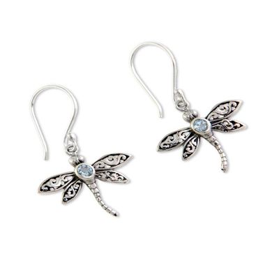 Alternate image for Sterling Silver and Blue Topaz Dangle Earrings Enchanted Dragonfly