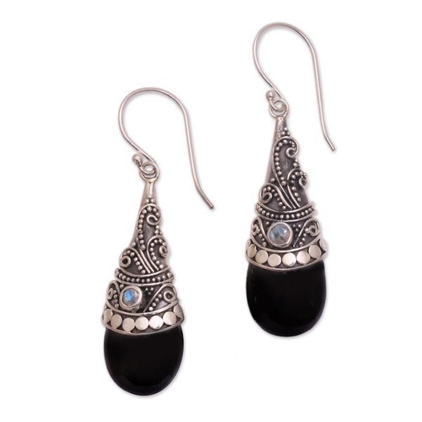 Alternate image for Hematite and Rainbow Moonstone Silver Earrings Bali Mystique