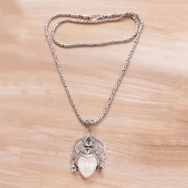 Alternate image for Blue Topaz and Sterling Silver Face Necklace form Bali Bedugul Prince