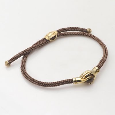 Alternate image for Bali Brass and Tigers Eye Brown Cord Unity Bracelet Golden Brown Handshake