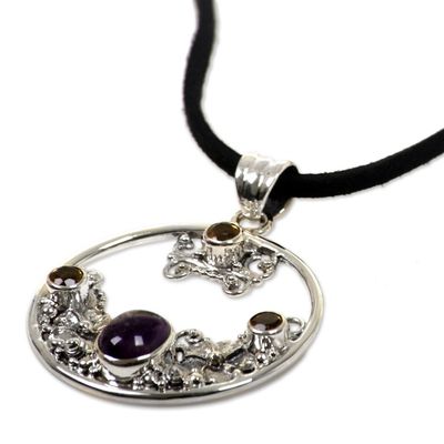 Alternate image for Citrine Amethyst and Sterling Silver Necklace Bali Jewelry Frangipani Moon