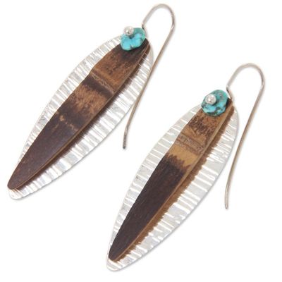 Alternate image for Drop Earrings Crafted from Silver Turquoise and Bamboo Bamboo Island
