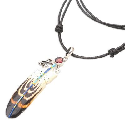 Alternate image for Feather Bone Garnet and Sterling Silver Pendant Necklace Neat Feathers