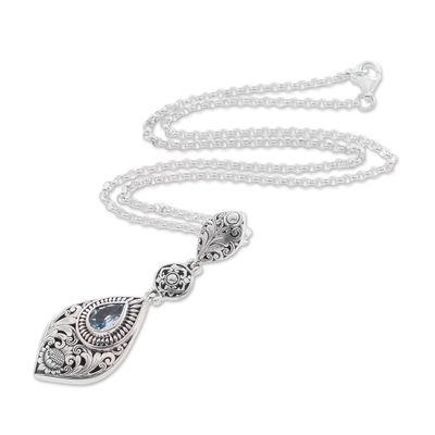 Alternate image for Floral Blue Topaz Pendant Necklace from Bali Tari Lotus