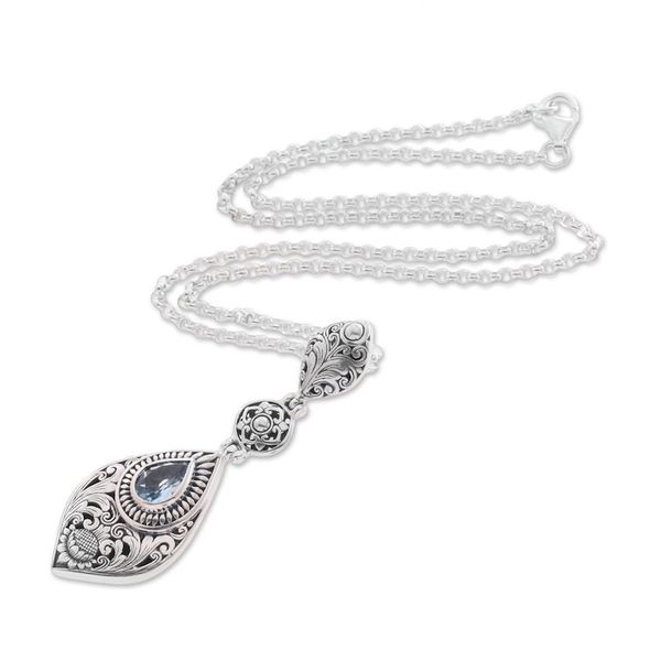 Alternate image for Floral Blue Topaz Pendant Necklace from Bali Tari Lotus