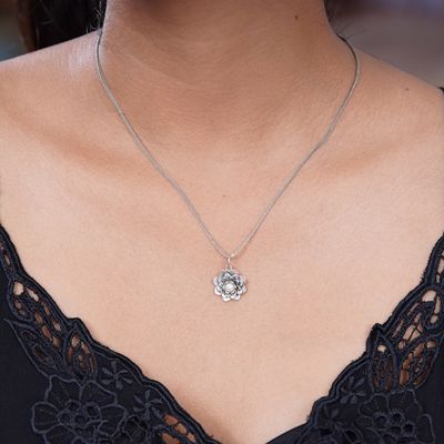Alternate image for Sterling Silver and Pearl Pendant Necklace Sacred White Lotus