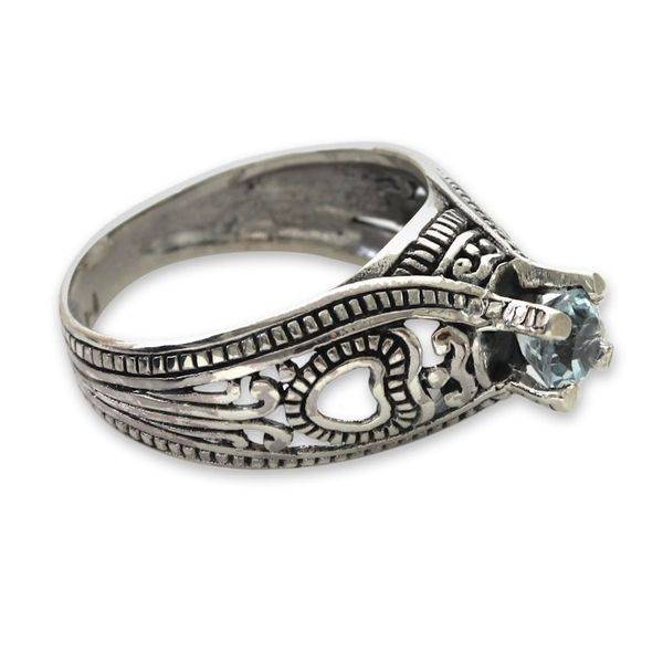 Alternate image for Balinese Blue Topaz Solitaire with Sterling Silver Cutouts Sukawati Sky