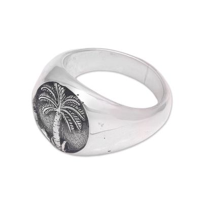 Alternate image for Handcrafted Palm Tree Sterling Silver Signet Ring from Bali Stately Palm
