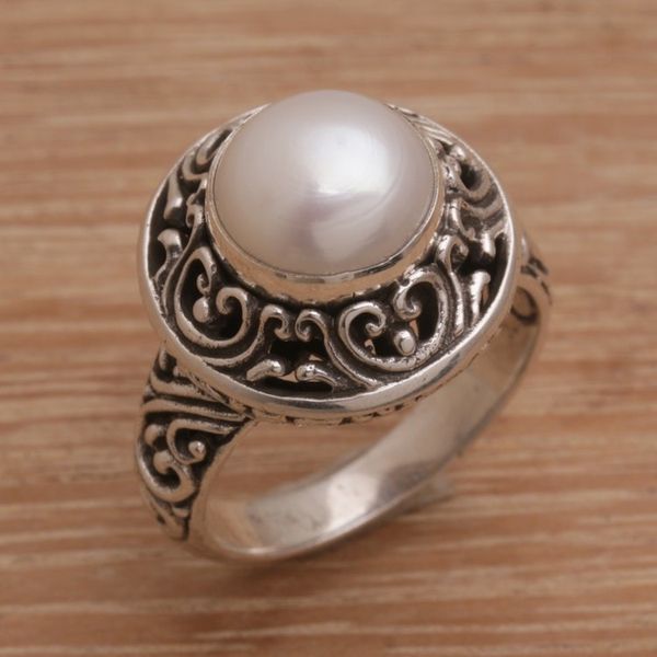 Alternate image for Handmade 925 Sterling Silver Cultured Pearl Cocktail Ring Shining Kingdom