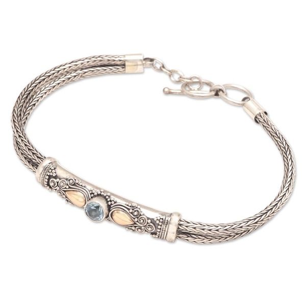 Alternate image for Blue Topaz Naga Chain Bracelet with Gold-Accented Pendant Front to Back in Blue