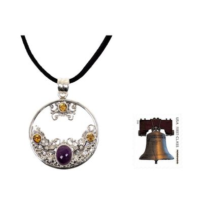 Alternate image for Citrine Amethyst and Sterling Silver Necklace Bali Jewelry Frangipani Moon
