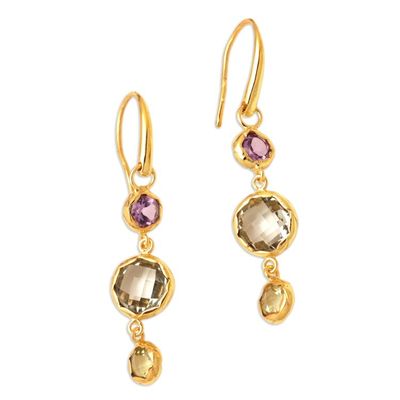 Alternate image for Polished 18k Gold-Plated Multi-Gemstone Dangle Earrings Energy Planets