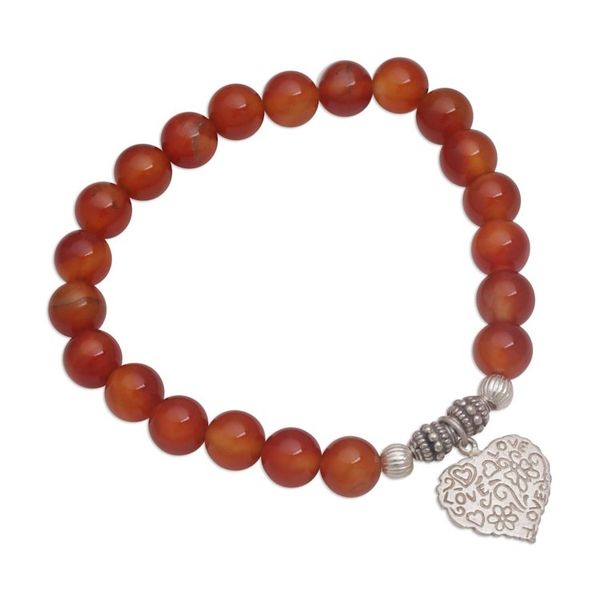 Alternate image for Red Carnelian Heart Charm Beaded Bracelet from Bali Loving Fantasy