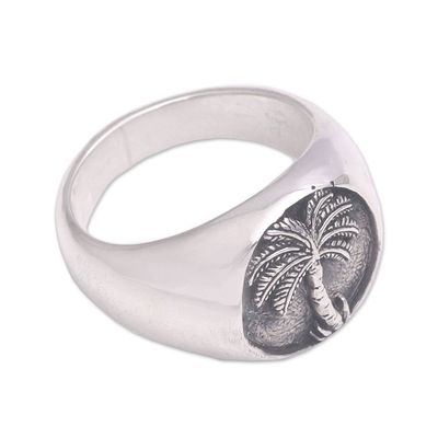 Alternate image for Handcrafted Palm Tree Sterling Silver Signet Ring from Bali Stately Palm