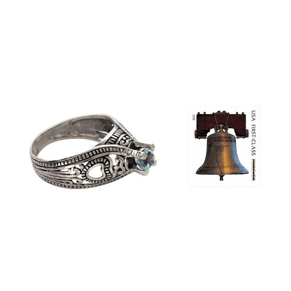 Alternate image for Balinese Blue Topaz Solitaire with Sterling Silver Cutouts Sukawati Sky