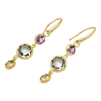 Alternate image for Polished 18k Gold-Plated Multi-Gemstone Dangle Earrings Energy Planets