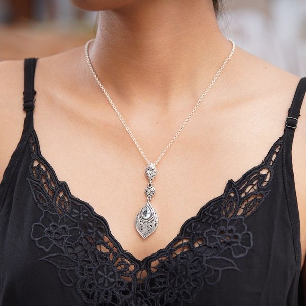 Alternate image for Floral Blue Topaz Pendant Necklace from Bali Tari Lotus
