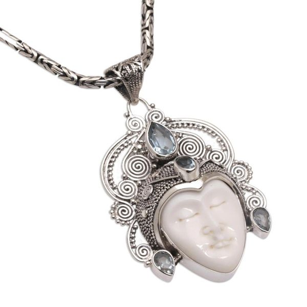 Alternate image for Blue Topaz and Sterling Silver Face Necklace form Bali Bedugul Prince