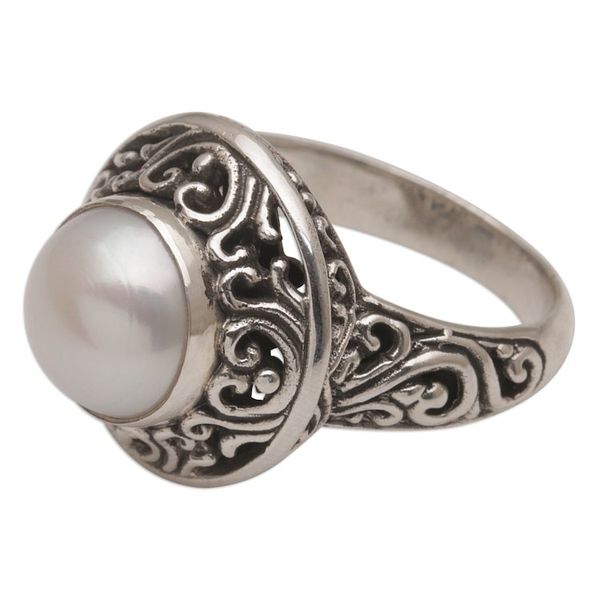 Alternate image for Handmade 925 Sterling Silver Cultured Pearl Cocktail Ring Shining Kingdom