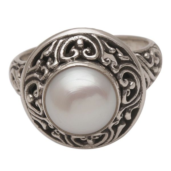 Alternate image for Handmade 925 Sterling Silver Cultured Pearl Cocktail Ring Shining Kingdom