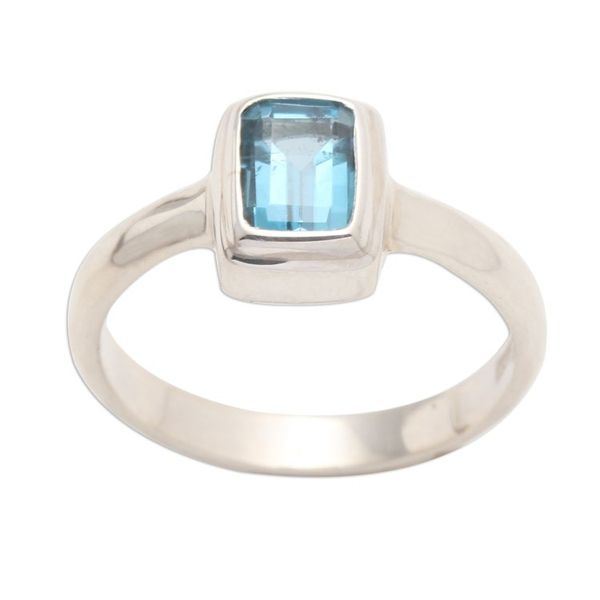 Alternate image for Faceted Rectangle Blue Topaz Sterling Silver Ring Blue Tablet