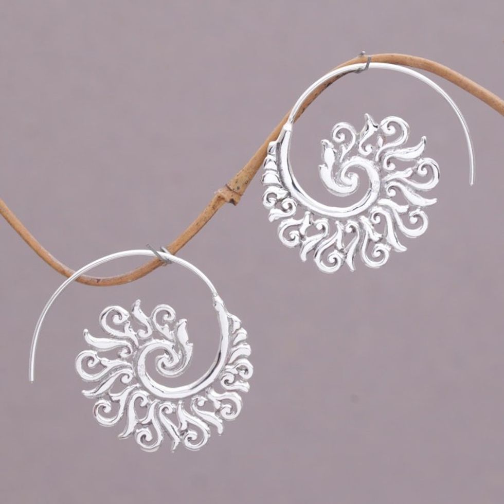 925 Sterling Silver Half Hoop Earrings from Indonesia 'Spiral Beauty'