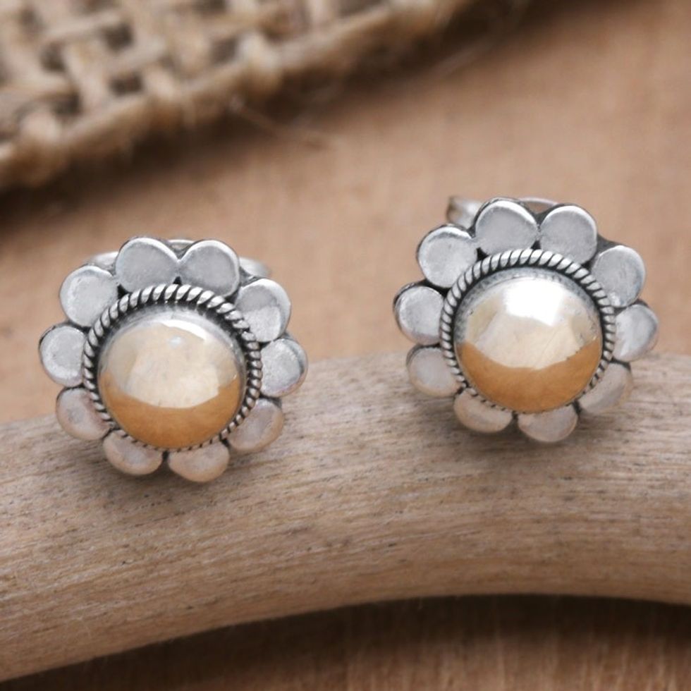 18k Gold-Accented Sterling Silver Floral Stud Earrings 'Divine Flora'