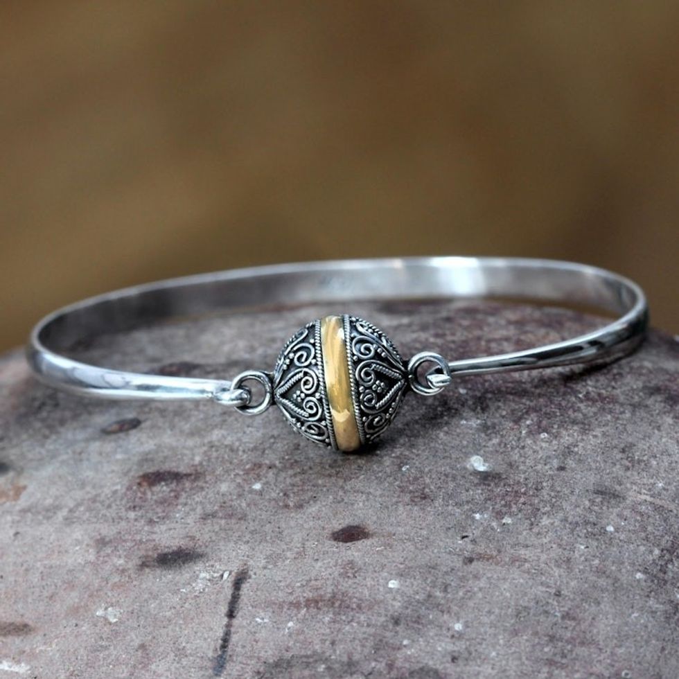 Hand Crafted Sterling Silver and 18k Gold Plated Bangle 'Lunar Orbit'