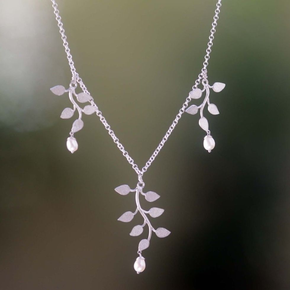 Sterling Silver and Pearl Necklace 'Cloud Forest'