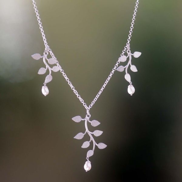 Alternate image for Sterling Silver and Pearl Necklace Cloud Forest