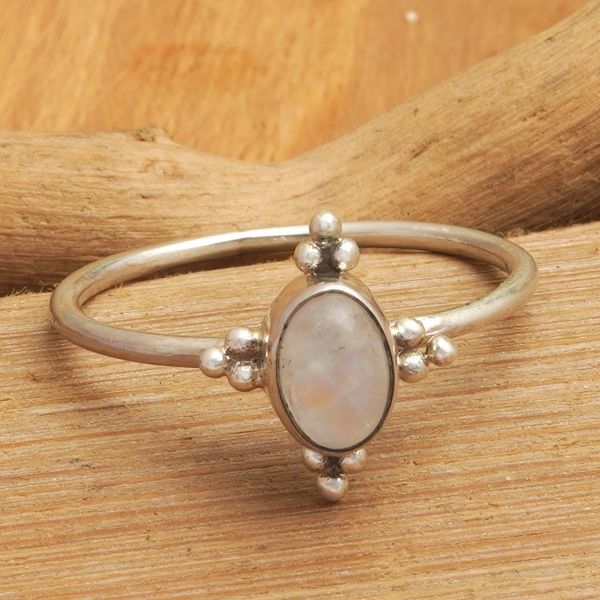 Alternate image for Classic Rainbow Moonstone Single Stone Ring Crafted in Bali My Harmony