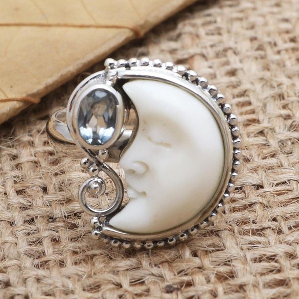 Alternate image for Blue Topaz and Sterling Silver Crescent Moon Ring Sleeping Moon