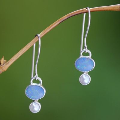 Alternate image for Handcrafted Opal and Pearl Dangle Earrings Karma