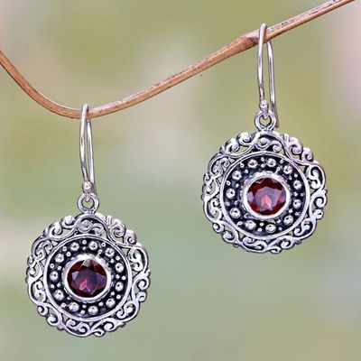 Alternate image for Round Sterling Silver and Garnet Dangle Earrings Solar Flares