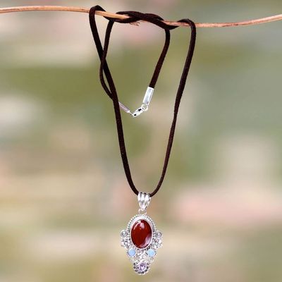 Alternate image for Carnelian Floral Necklace with Opal and Amethyst Floral Paradise