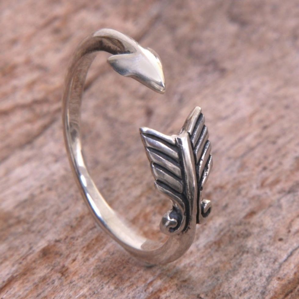 Sterling Silver Arrow Engraved Wrap Ring from Indonesia 'Silver Arrow'