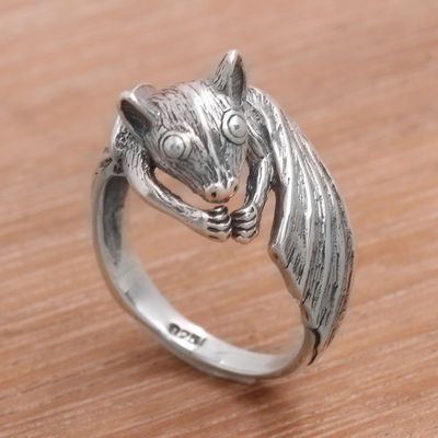Alternate image for Handcrafted Sterling Silver Bat Cocktail Ring from Bali Beautiful Bat