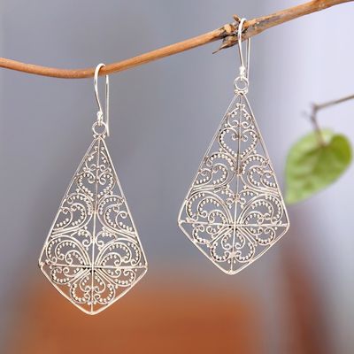 Alternate image for Polished Geometric Sterling Silver Filigree Dangle Earrings Distinguished Dame