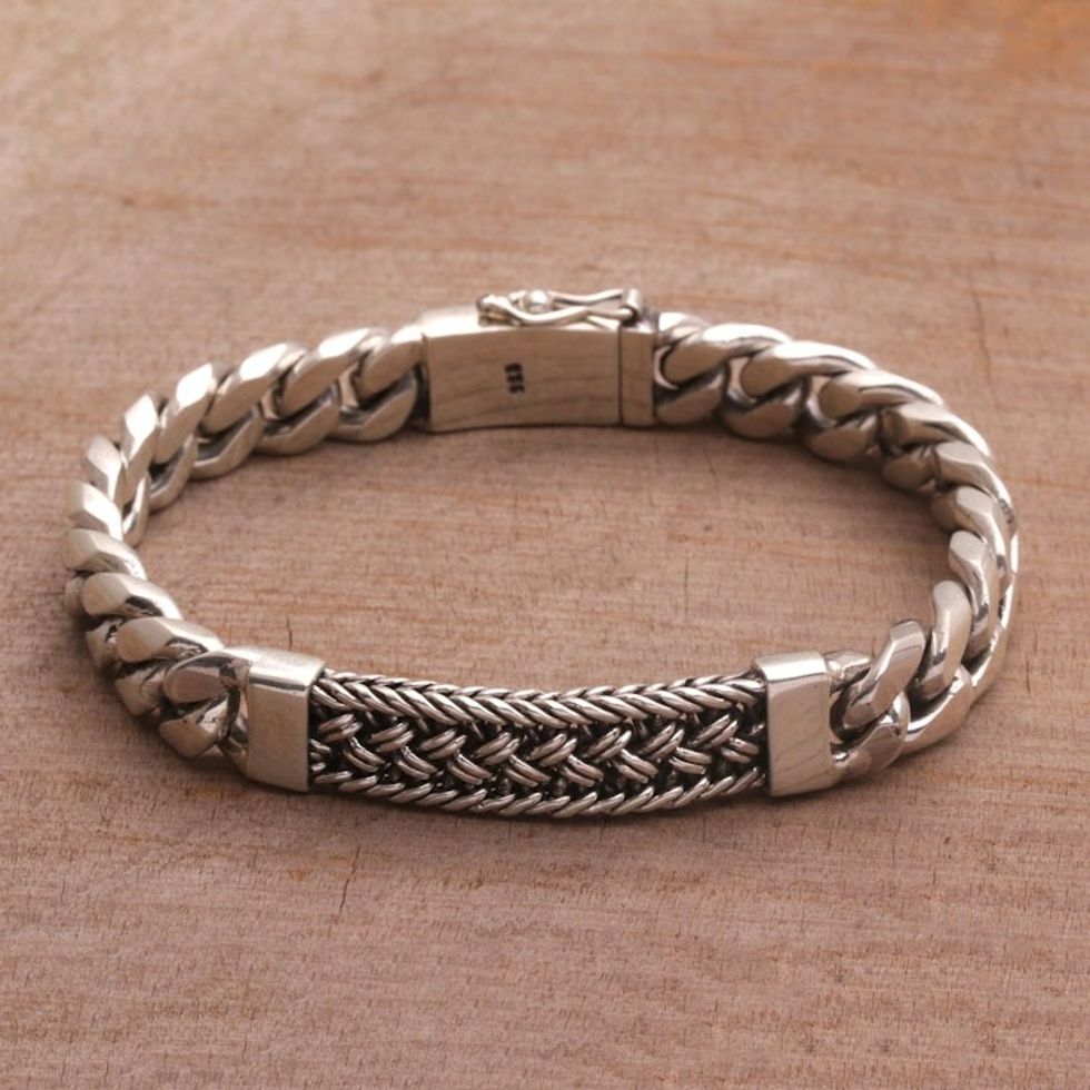 Sterling Silver Braided Wristband Bracelet from Bali 'Distinctive Style'