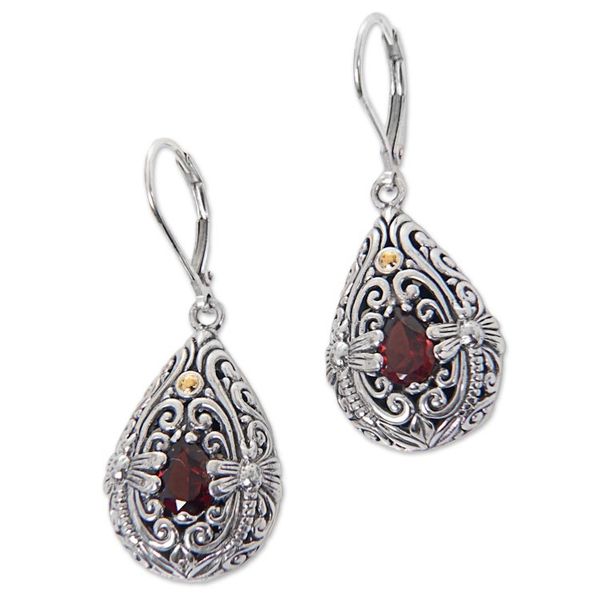 Alternate image for Garnet and Sterling Silver Handmade Dragonfly Earrings Dragonfly Duet