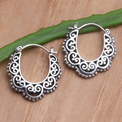 Alternate image for Handmade Balinese Sterling Silver Hoop Earrings Love and Desire