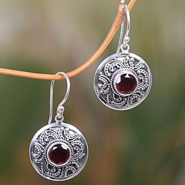 Alternate image for Handcrafted Balinese Sterling Silver Garnet Earrings Balinese Aura
