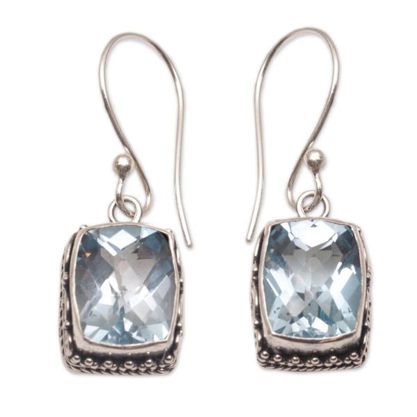 Alternate image for Blue Topaz and Sterling Silver Dangle Earrings from Bali Temple Gleam